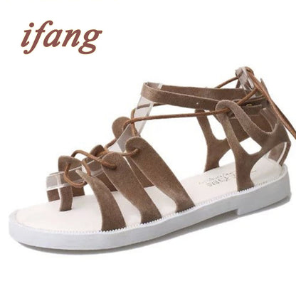 ifang Casual Women's Sandals Lace up Sandals New Shoes For Women Women
