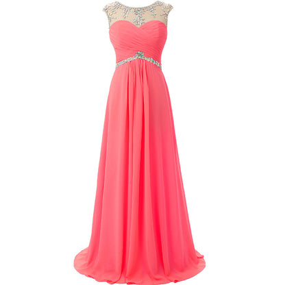 Free Shipping Sweetheart A Line Coral Chiffon Crystal Beading Sexy Open Back Long Evening - Shopy Max