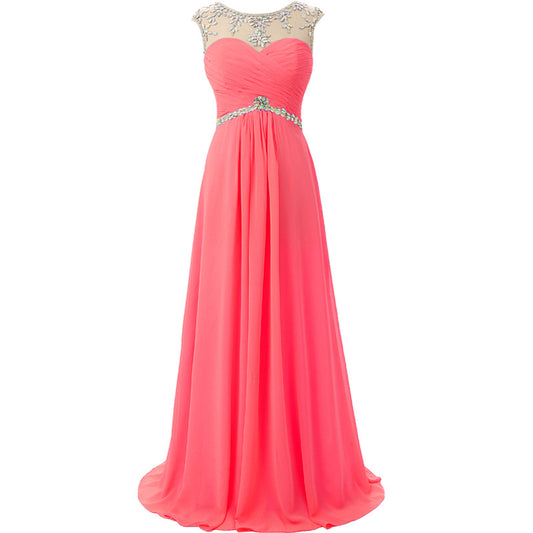 Free Shipping Sweetheart A Line Coral Chiffon Crystal Beading Sexy Open Back Long Evening - Shopy Max