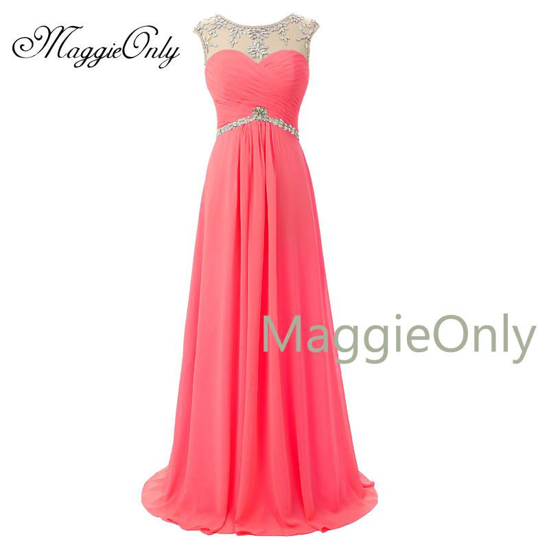 Free Shipping Sweetheart A Line Coral Chiffon Crystal Beading Sexy Open Back Long Evening - Shopy Max