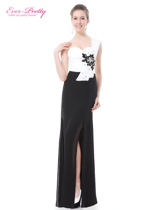 Evening Dress HE09849WH Long Black and White  Rhinestone Flower Maxi  Formal Elegant Party One Shoulder  2016 - Shopy Max