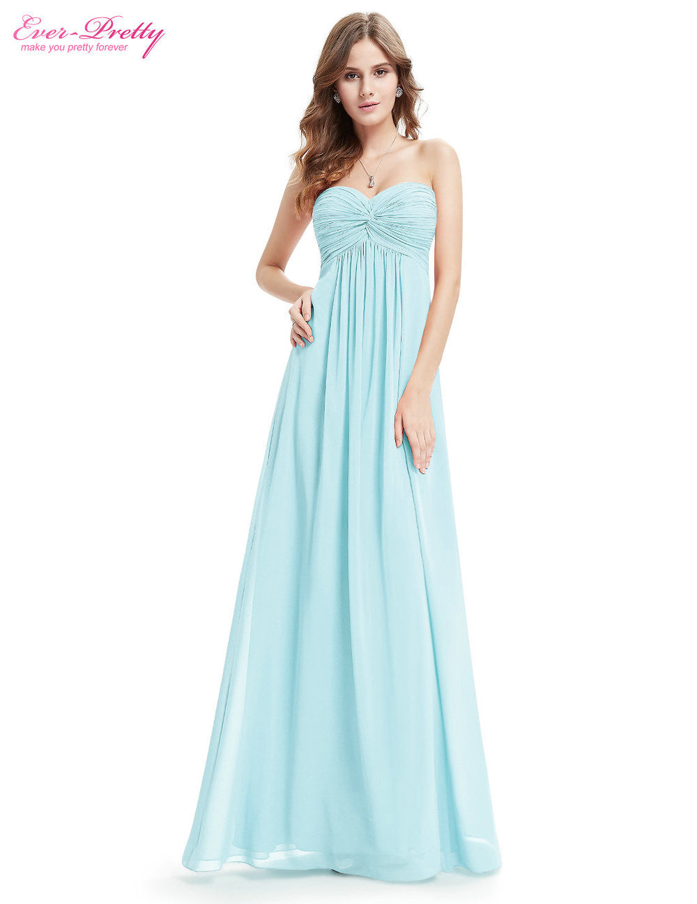 Chiffon Evening Dresses Ever Pretty HE08084 Strapless Elegant Light Blue Ruffled Long Chiffon Dresses 2016