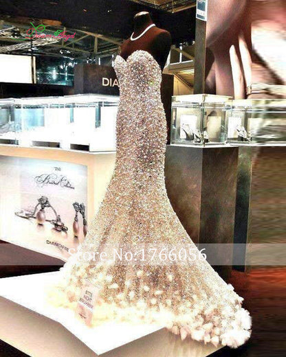 New Real Photo Sexy Strapless Beaded Flowers Long Sequin Mermaid Evening