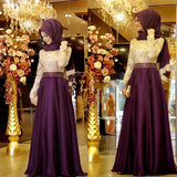 2016 A Line Purple Formal Long Sleeve Muslim Evening Dress Hijab Islamic Dubai - Shopy Max