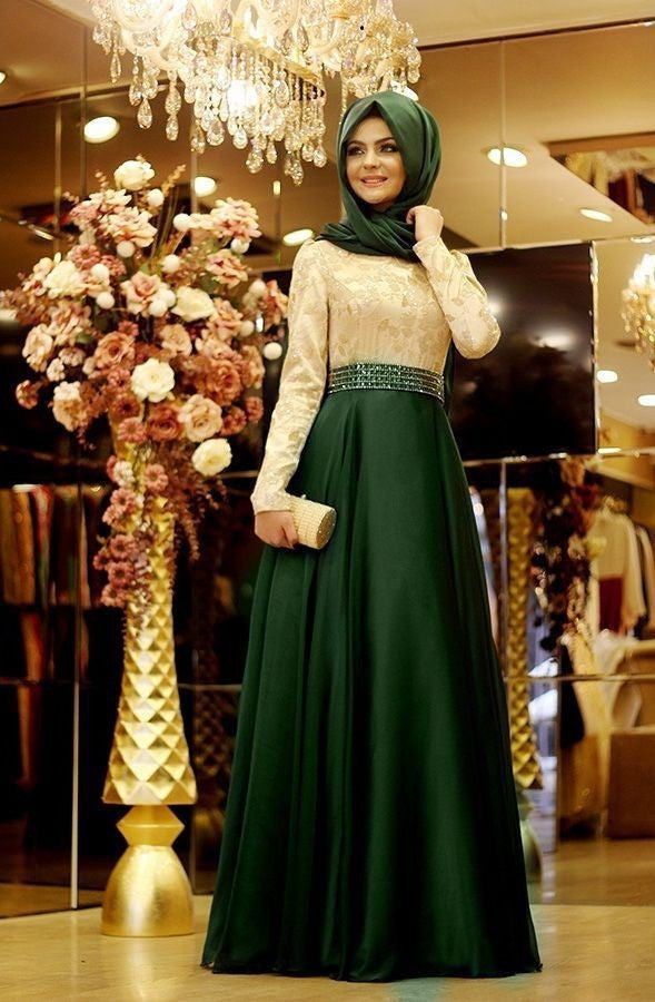 A-line Purple Muslim Evening Dresses