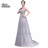 ANN DEER 2016 Hot Sale Sexy A-Line V-Neck Backless Tulle Long Evening Dress