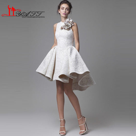 Vintage High Low Prom Dresses Jewel Sleeveless Lace Krikor Jabotian Evening Dress