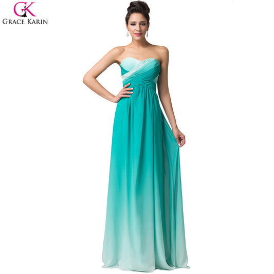 Ombre Evening Gowns Abendkleider 2016 Colorful Grace Karin Lace Up Strapless Chiffon Elegant - Shopy Max