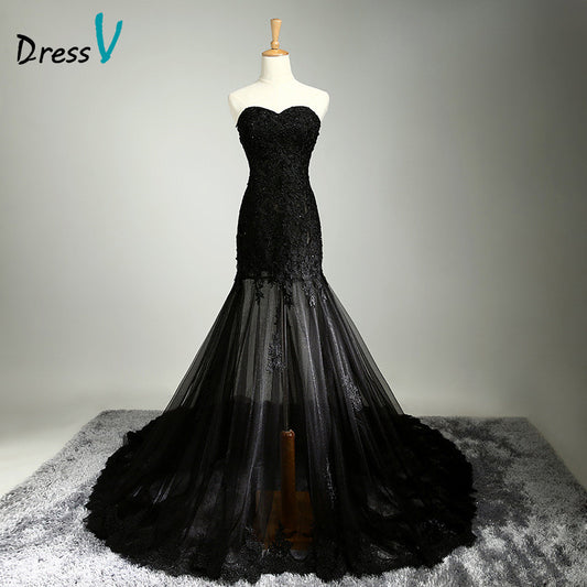Dressv Sexy Black Lace Mermaid Long Evening Dresses 2016 Sweetheart Sleeveless