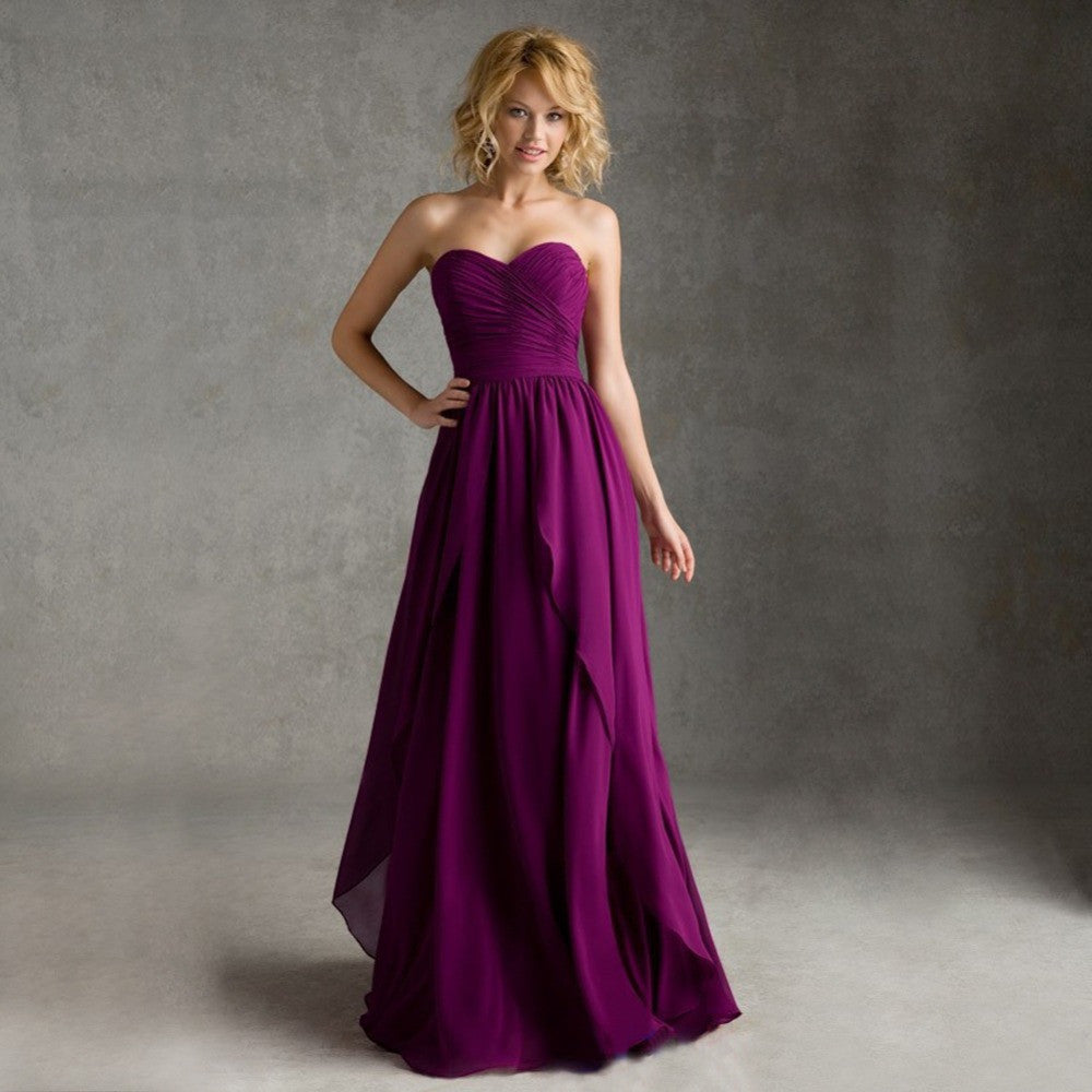 Hot Selling Cheap Chiffon A Line Purple Evening Dress 2016 Long Split Sweetheart