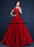 Hot sale long evening dresses! Simple design cap sleeves with delicate appliques