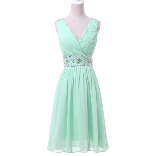 Grace Karin Sleeveless Light Green Mother of Bride Dress Double V-Neck Chiffon Short - Shopy Max