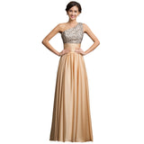 Grace Karin Dresses A Line One Shoulder Evening Dress Long Sequin Gold Prom Dresses - Shopy Max