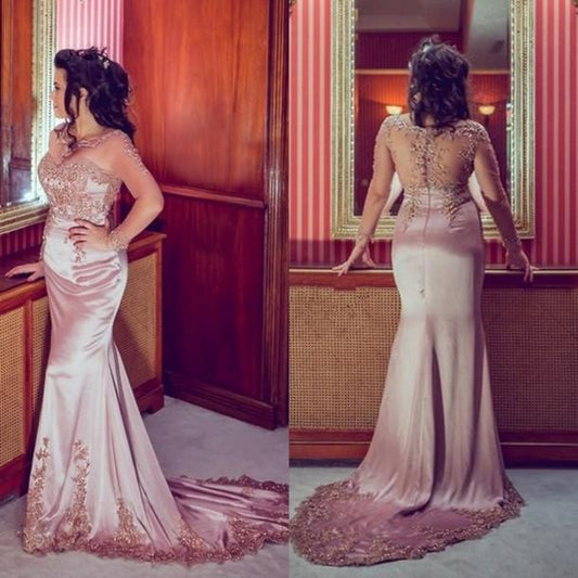 Robe De Soiree 2016 Dubai New Elegant Scoop Applique Long Sleeve Arabic Mermaid Evening Dress - Shopy Max