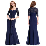 Real Photo Half Sleeve Evening Dress 2016 Ruffles Chiffon Mother of the Bride Dresses Navy Blue Long Dress Evening Gowns 0136 - Shopy Max