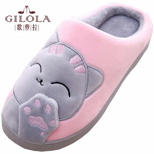 Plush Women Winter Home Slippers Indoor Bedroom Loves Couple Shoes Cartoon Cat Home