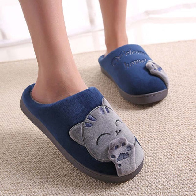 Plush Women Winter Home Slippers Indoor Bedroom Loves Couple Shoes Cartoon Cat Home