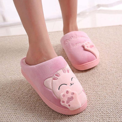 Plush Women Winter Home Slippers Indoor Bedroom Loves Couple Shoes Cartoon Cat Home