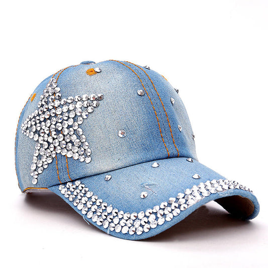 TUNICA latest design rhinestone crystal star star snapback hats for women new wholesale denim jeans female brand baseball cap