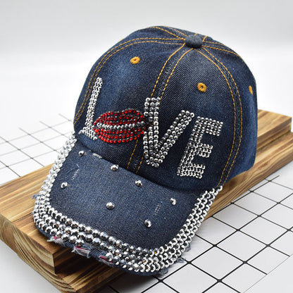 Mouth LOVE Rhinestone Denim Baseball Cap Good Quality Skull Outdoor Sports Snapback Hats