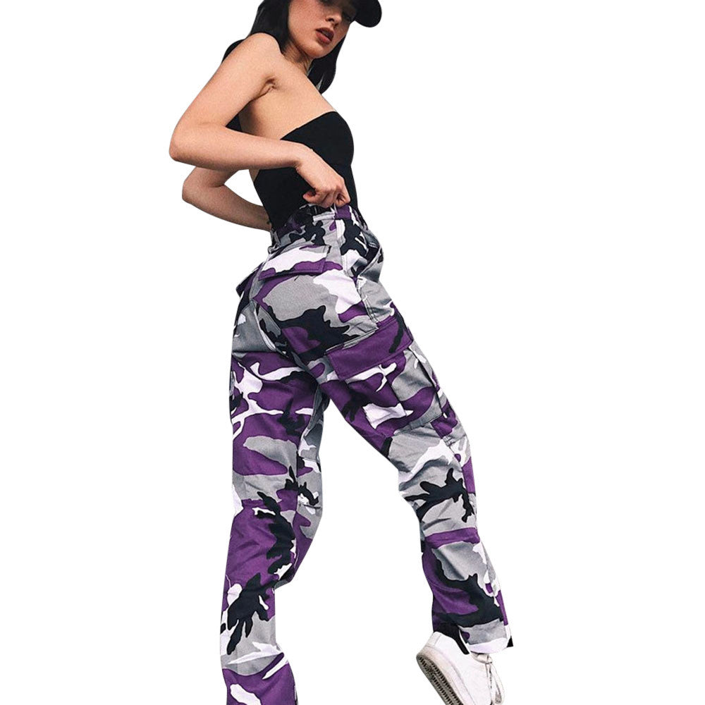 Women Sports Camo Cargo Pants Outdoor Casual Camouflage Trousers Jeans
