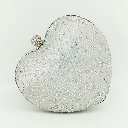 Boutique De FGG Silver Crystal Flower Women Heart Evening Clutch Bags Hardcase Metal Clutches Wedding Party