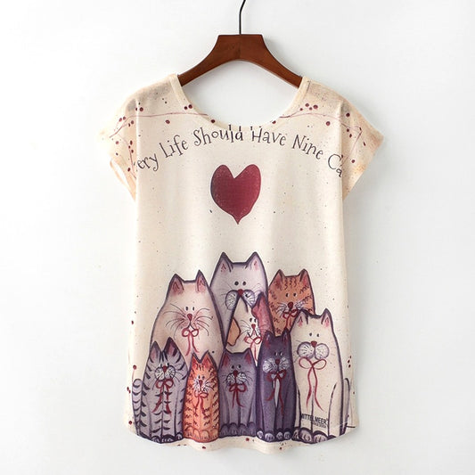 KaiTingu Summer Novelty Women T Shirt Harajuku Kawaii Cute Style Nice Cat