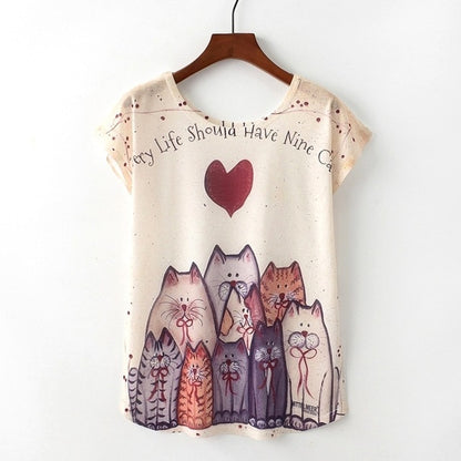 KaiTingu Summer Novelty Women T Shirt Harajuku Kawaii Cute Style Nice Cat