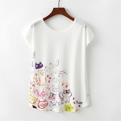 KaiTingu Summer Novelty Women T Shirt Harajuku Kawaii Cute Style Nice Cat