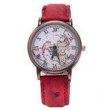 Fashion Vintage Retro World Map Watches Women Wristwatch Leather Strap Clock
