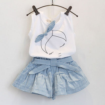 2018 New Baby mm Clothes Clothing Set The New Girls Denim Vest+ White Chiffon S