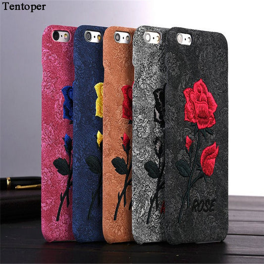 For iPhone 7 6S Fashion Rose Embroidery Retro Case For iPhone 7 6 6S Plus Hard Art Handmade Flower