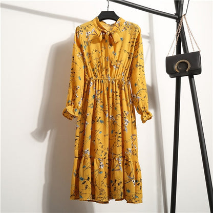 NIJIUDING Summer Autumn Chiffon Print Dress Casual Cute Women floral Long