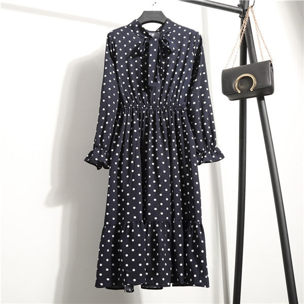 NIJIUDING Summer Autumn Chiffon Print Dress Casual Cute Women floral Long
