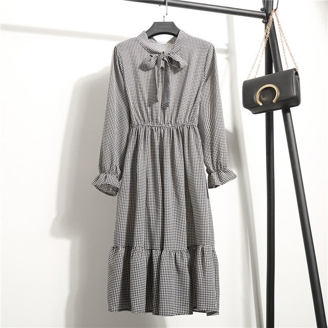 NIJIUDING Summer Autumn Chiffon Print Dress Casual Cute Women floral Long