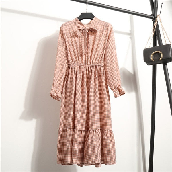 NIJIUDING Summer Autumn Chiffon Print Dress Casual Cute Women floral Long