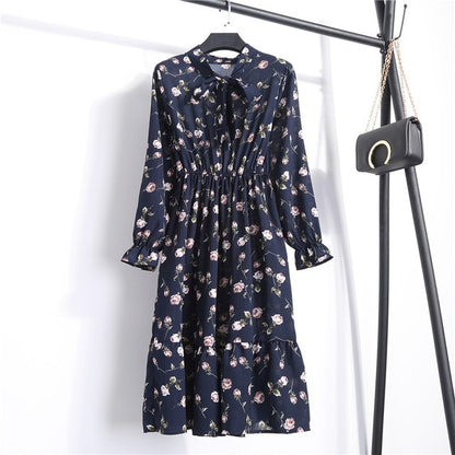 NIJIUDING Summer Autumn Chiffon Print Dress Casual Cute Women floral Long