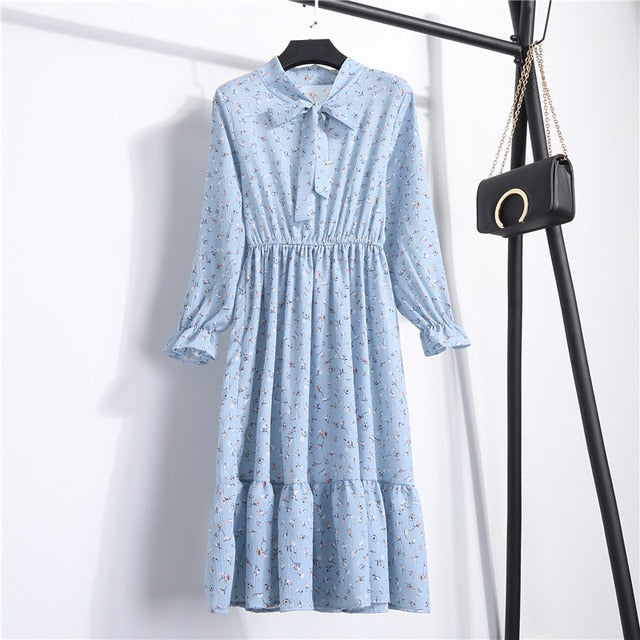 NIJIUDING Summer Autumn Chiffon Print Dress Casual Cute Women floral Long