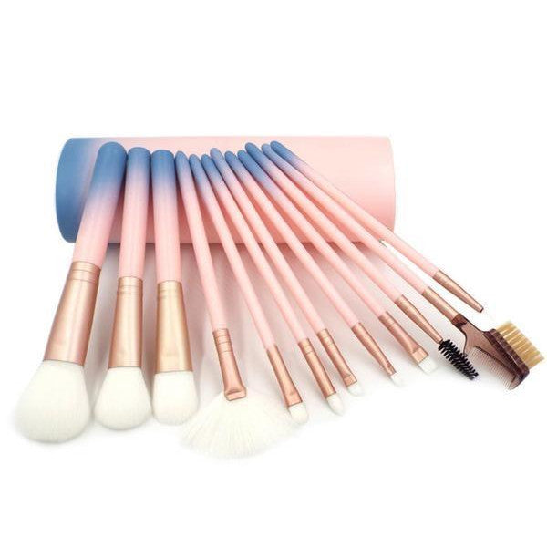 12 Piece Pink Ombre Brush Set
