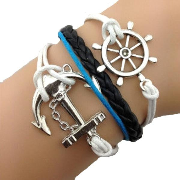 Anchor Wheel Black & Blue Bracelet
