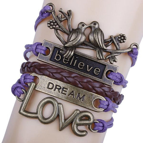 Believe Dream Love Purple Bracelet