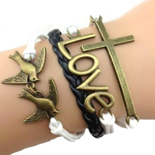 Golden Faith Bird Love Cross Bracelet - Shopy Max