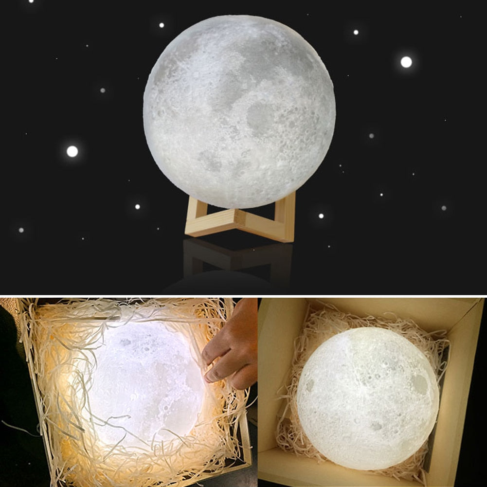 3D Moon Lamp USB LED Night Light Lunar Moonlight Touch Sensor 2 Color Changing