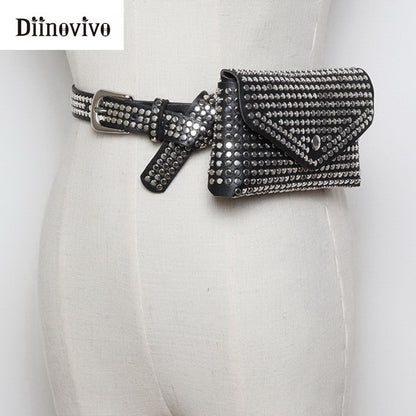 DIINOVIVO Fashion Rivets Waist Pack Luxury Designer Fanny Pack Small Women Waist Bag