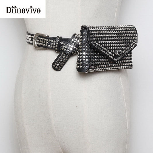 DIINOVIVO Fashion Rivets Waist Pack Luxury Designer Fanny Pack Small Women Waist Bag