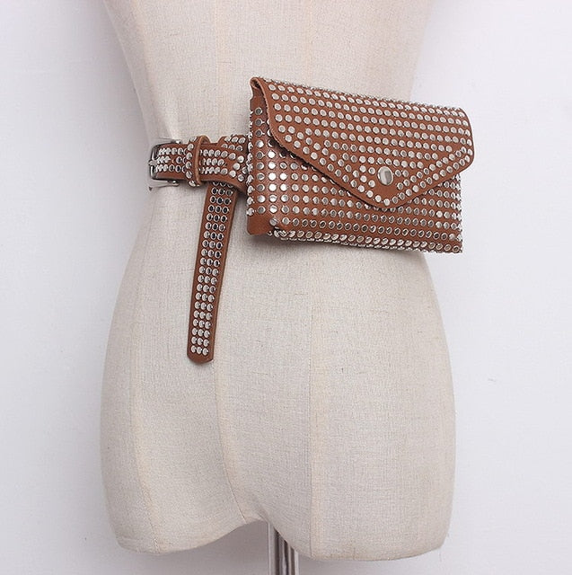 DIINOVIVO Fashion Rivets Waist Pack Luxury Designer Fanny Pack Small Women Waist Bag