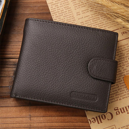 100% Genuine Leather Wallet Men Short Wallet Bifold Purse Card Holder Coin Pocket Male