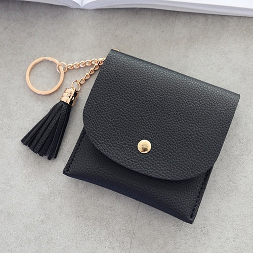 eTya Fashion Women Wallet Short Leather Mini Wallets Female Casual ID Card Holders Bags Ladies Coin Purse Pink Clutch Tassel Bag