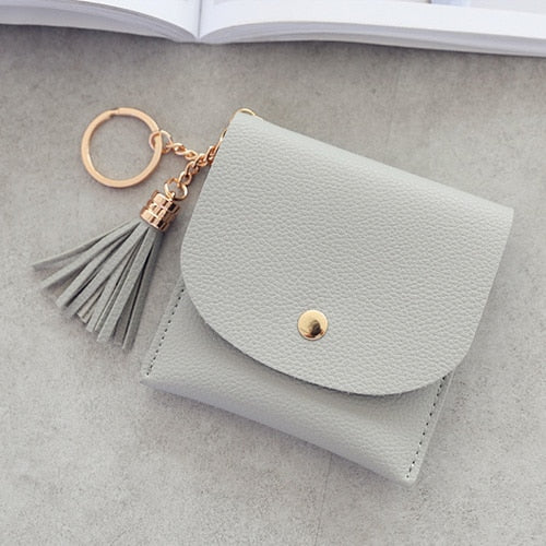 eTya Fashion Women Wallet Short Leather Mini Wallets Female Casual ID Card Holders Bags Ladies Coin Purse Pink Clutch Tassel Bag