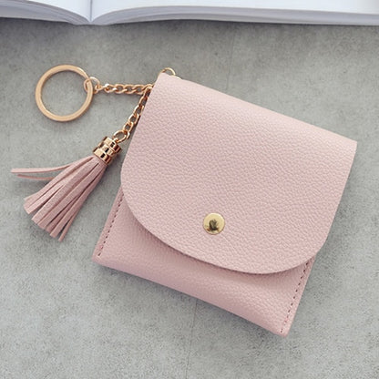 eTya Fashion Women Wallet Short Leather Mini Wallets Female Casual ID Card Holders Bags Ladies Coin Purse Pink Clutch Tassel Bag